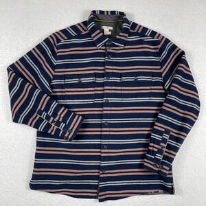 Carbon 2 Cobalt Shirt Mens Large Blue Tan Striped Long Sleeve Button Down Rugged